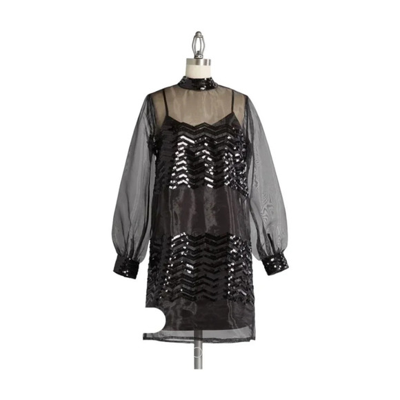 MOD CLOTH Fanciful Fette Shift Dress Black 60s inspired Go Go Dancer Halloween - Picture 5 of 6